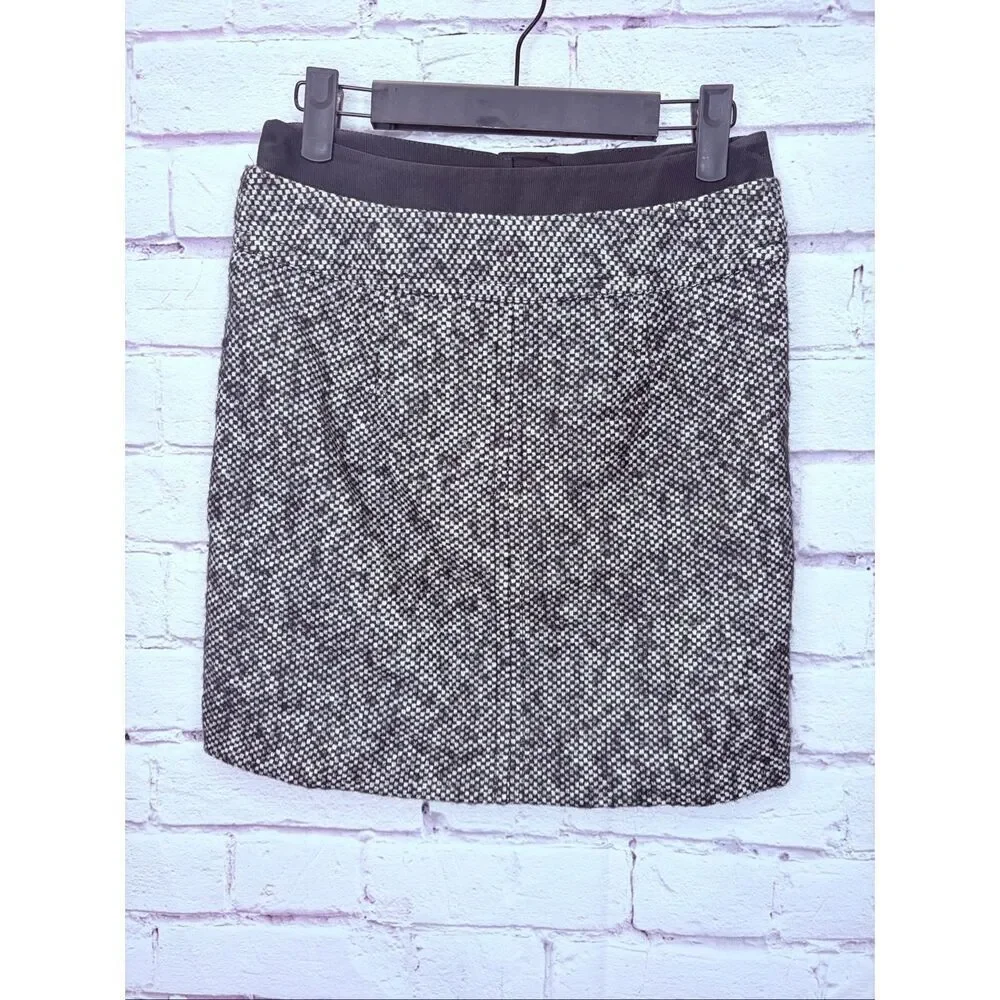 Ann Taylor LOFT Womens Black Gray Wool-Blend Tweed Mini Skirt Size 00 Petite NWT